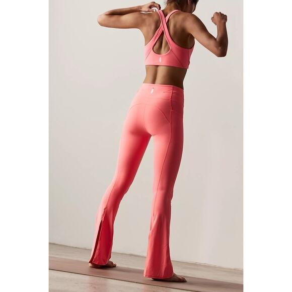 New Free People FP MOVEMENT Never Better Flare Pants $108 MEDIUM Neon Coral - Picture 4 of 5